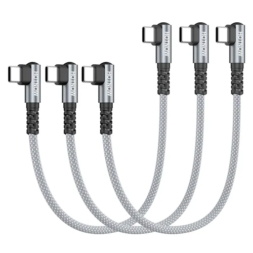 Vista 9 de Cable USB C a USB C en ángulo recto de 0.5 pies, paquete de 3 cables de carga corta USB C de 6 pulgadas, cables de carga rápida de 65 W para iPhone