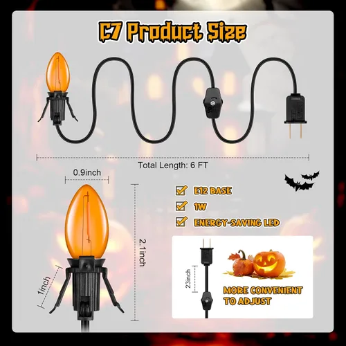Vista 9 de Cable accesorio con una bombilla LED, cable de 6 pies con interruptor de encendido/apagado para calabaza de Halloween, proyectos de manualidades