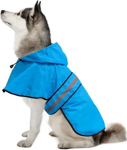 Vista 12 de Weesiber Chubasquero para perro, impermeable con agujero para correa, ropa de lluvia con capucha reflectante para cachorros, poncho para mascotas