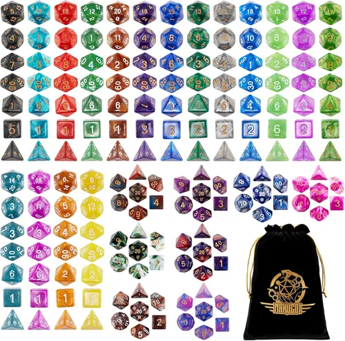 Vista 8 de DND - Juego de dados poliédricos de 25 x 7 (175 piezas) de dados poliédricos D&D, de tres colores, dos colores y monocromáticos para Calabozos