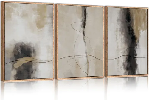 Vista 20 de HPINUB - Lienzo decorativo abstracto moderno para pared, juego de 3 impresiones artísticas enmarcadas, pintura de pared grande en blanco y negro, 16