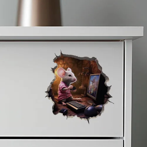 Vista 6 de Calcomanía de pared 3D con agujero de ratón para videojuegos