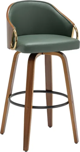 Vista 9 de Taburetes de bar giratorios de 24.8 pulgadas, taburetes de bar de cuero negro, sillas de bar modernas de mediados de siglo con patas de madera