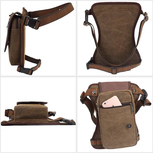 Vista 5 de Bolso de mensajero de lona vintage para hombre, bolso de mensajero de retazos de cuero en el pecho