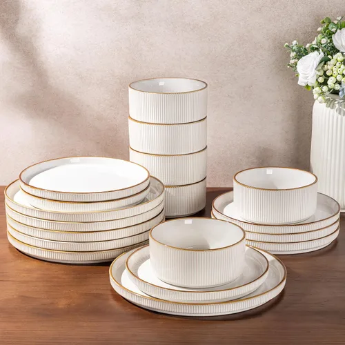 Vista 37 de GBHOME Stoneware Dinnerware Sets for 4, 12-Piece Plates and Bowls Set