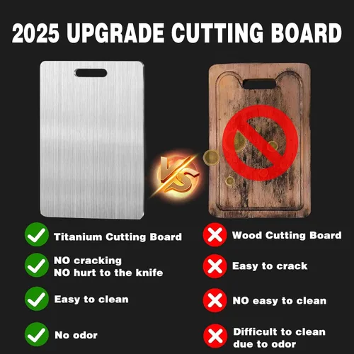 Vista 3 de Tabla de cortar de titanio, tablas de cortar para cocina, 8 tablas de cortar de acero inoxidable, pelador, alfombra, clip para platos, tablas