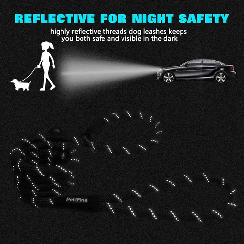 Vista 4 de PetiFine Correa antideslizante reflectante para perro, correa antideslizante resistente de 6 pies x 1/2 pulgadas Negro