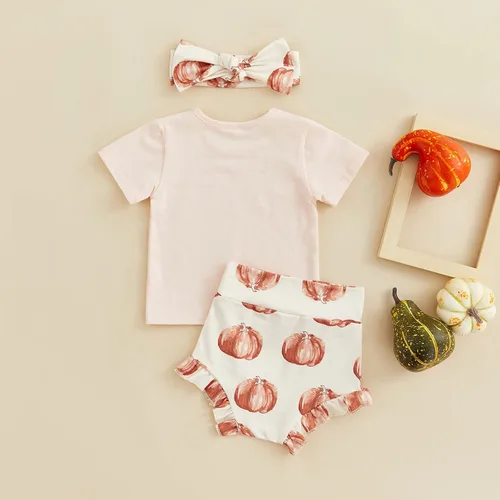 Vista 7 de Lamuusaa Traje de Halloween para bebé recién nacida, camiseta de manga corta con volantes, pantalones cortos con volantes, diadema para Halloween