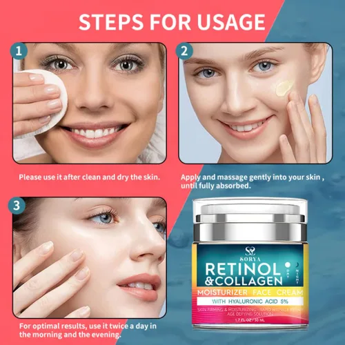 Vista 4 de SORYA Crema avanzada de retinol antienvejecimiento con colágeno y ácido hialurónico – Hidratante facial profundamente hidratante y reafirmante