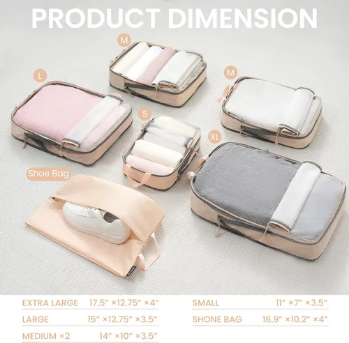 Vista 42 de BAGAIL 4 Set/6 Set Ultraligero Compresión Embalaje Cubos Organizador de Embalaje para Accesorios de Viaje Equipaje Maleta Mochila