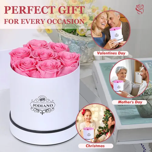 Vista 5 de Jodiano Flores preservadas en una caja rosas reales rosadas de larga duración regalo de cumpleaños para su aniversario día de la madre día de San