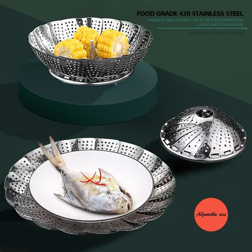 Vista 6 de Stainless Steel Steamer Basket, Multifunctional Steamer, Round Steamer, Cookware Kitchen Accessories (430 stainless steel)