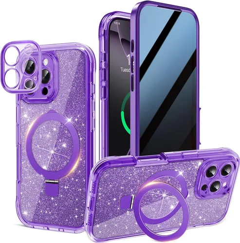 Vista 27 de Funda magnética de privacidad para iPhone 17 Pro Max [Cartulina Aurora con purpurina] [Soporte magnético invisible] protector de pantalla integrado