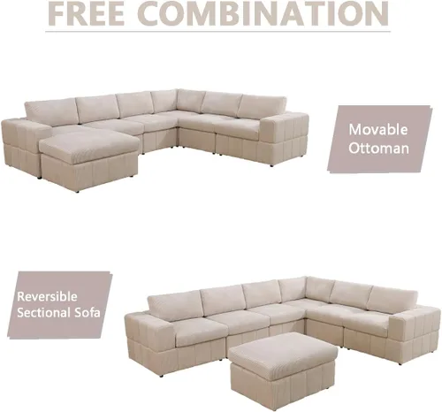 Vista 6 de A Ainehome Juego de sofá modular modular con otomanas de gran tamaño en forma de U, sofá modular de 7 asientos con tumbonas reversibles para sala
