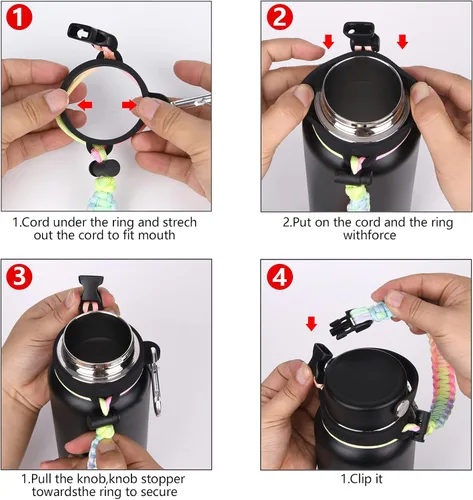 Vista 4 de Wongeto Mango de cuerda de paracaídas con correa para el hombro compatible con Hydro Flask 2.0 (rediseñado en 2020) botellas de boca ancha, se