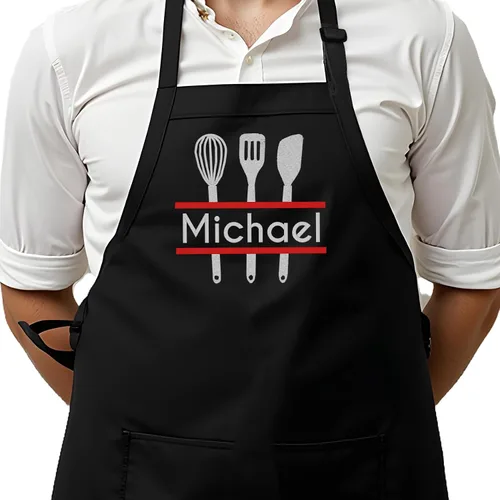 Vista 17 de Delantal de chef personalizado para hombres, diseño bordado personalizado, cocina profesional, barbacoa, parrilla, para papá, decorado en Estados