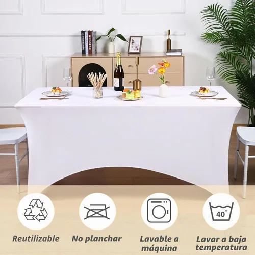 Vista 5 de Fixwal Paquete de 6 Manteles de Mesa Rectangulares, Cubierta de Mesa de 6 Pies, Mantel Blanco Rectangular Ajustado Elástico Rectangular, Cubierta