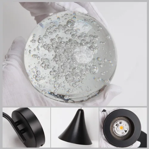 Vista 7 de Sedelan Moderno aplique de pared de burbujas de cristal, lámpara de pared LED regulable de 5 W, iluminación de pared blanca cálida de 3300 K, negro