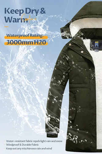 Vista 4 de CREATMO US Abrigo de invierno de sherpa grueso para mujer, chaqueta de nieve cálida con capucha extraíble