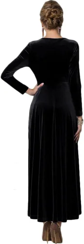Vista 6 de Urban CoCo - Vestido largo y elástico de terciopelo, con cuello en V, para mujer