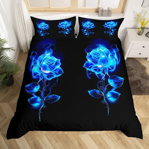 Vista 18 de Juego de funda de edredón con diseño floral de rosas arcoíris para niños, niñas y mujeres, funda de edredón colorida para parejas, enamorados, día
