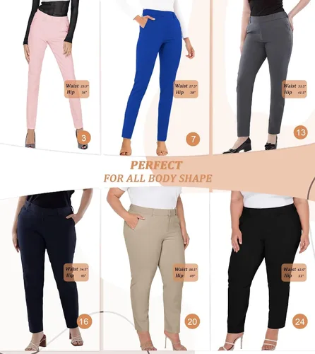 Vista 3 de HyBrid & Company Pantalón elástico para mujer, parte delantera plisada