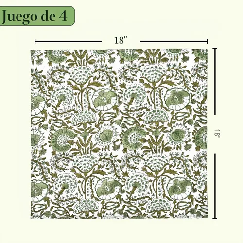 Vista 5 de Servilletas de tela CPC 100% algodón Juego de 4 servilletas reutilizables, servilleta de cena floral de bloque de impresión india, servilleta