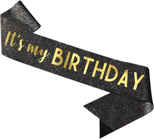 Vista 7 de Banda negra de cumpleaños – Banda «It's My Birthday» – Decoraciones de cumpleaños para mujeres, cumpleaños, niñas, accesorios de cumpleaños Negro