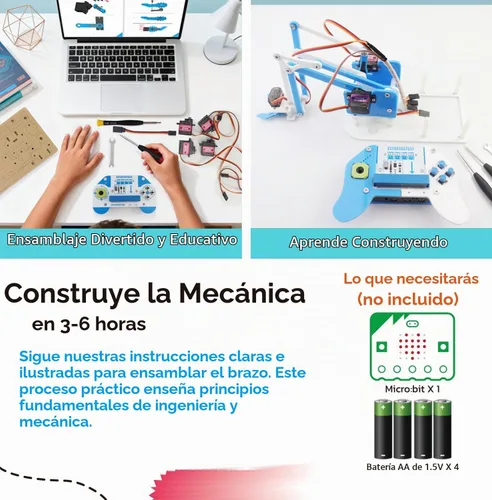 Vista 4 de Microbit Smart Robotic Arm Kit 4DF Kit de construcción de brazo mecánico programable para edades de 14 años en adelante para aprender codificación