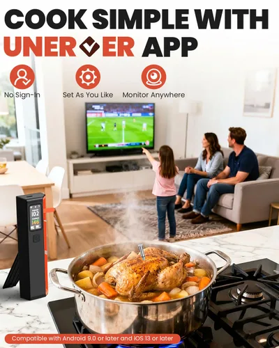 Vista 3 de UNERVER Termómetro inteligente inalámbrico Bluetooth para carne: precisión de ± 0.5 °F, 1 sonda con 6 sensores, termómetro digital WiFi con base