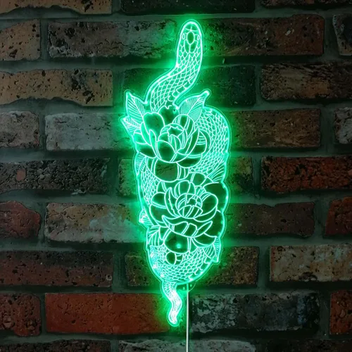 Vista 7 de ADVPRO Flor con tatuaje de serpiente RGB Dynamic Glam LED Sign - Forma de corte a borde - Decoración de pared 3D inteligente - Iluminación dinámica