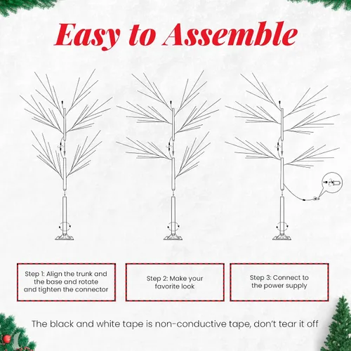 Vista 6 de Hooseng Lámpara de árbol con luz LED, 3 piezas de árbol de abedul con luces, 4 pies, 5 pies y 6 pies para verano, boda, festival, fiesta, jardín