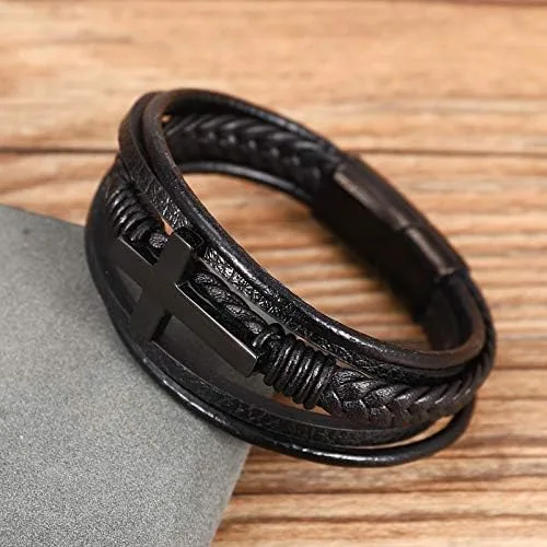 Vista 5 de Pulsera trenzada marrón casual de cuero negro para hombre