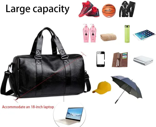 Vista 3 de Bolsa deportiva de piel sintética de 16 y 20 pulgadas para gimnasio, bolsa de viaje de 16 pulgadas, 25 L, 35 L, bolsas de lona deportivas
