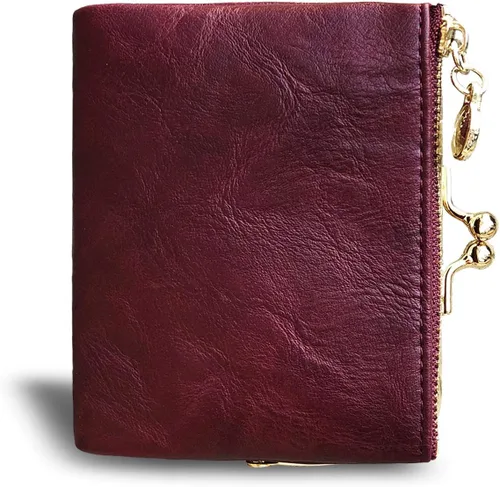 Vista 25 de AOXONEL Cartera para mujer, pequeña, Rfid, compacta, plegable, de piel, vintage, con cremallera y cierre de beso