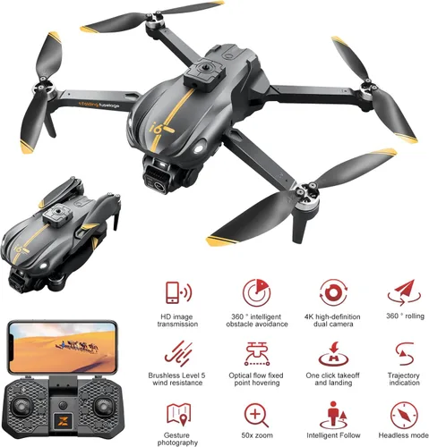 Vista 8 de Dron motor sin escobillas con cámara-4K, dron plegable con evitación de obstáculos, visión nocturna con control de aplicación, vuelo estable