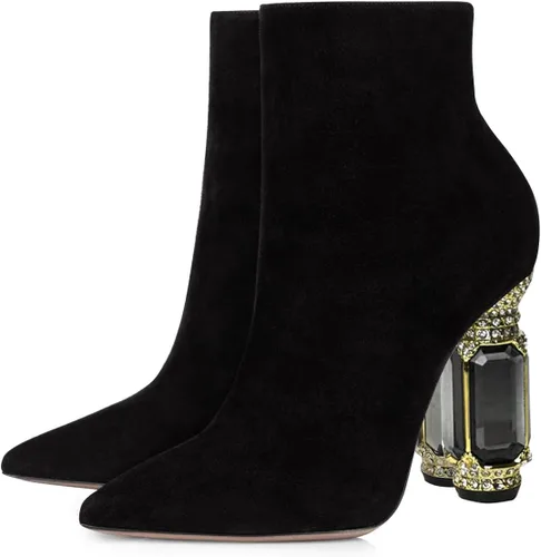 Vista 104 de FSJ Botas de tacón alto con punta puntiaguda para mujer, con tacón alto, con cremallera lateral brillante, estilo casual, para uso diario, zapatos
