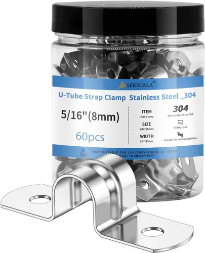 Vista 14 de 24 Piezas Abrazaderas de Conducto de Acero Inoxidable 304 de 1 1/4 Pulgadas (32mm), Abrazadera de Correa de Tubo en U de 2 Agujeros Soporte en U