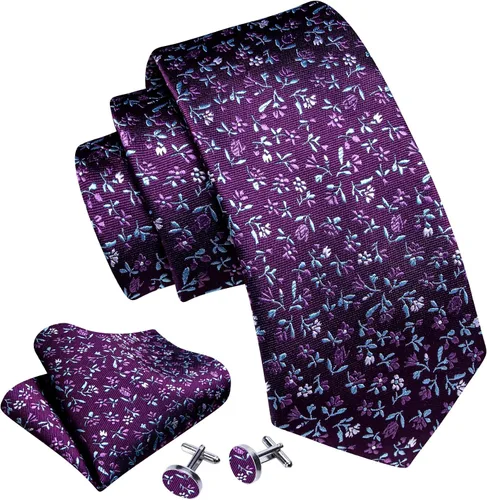 Vista 2 de Barry.Wang Conjunto de corbata de lunares para hombre, gemelos de pañuelo a cuadros, corbatas de moda, corbatas de boda y negocios