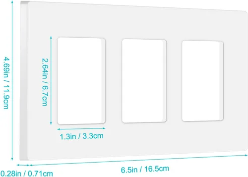 Vista 5 de Cubierta de placa de pared sin tornillos de 3 segmentos, cubierta de salida decorativa para interruptores de luz, atenuadores, GFCI, receptáculo