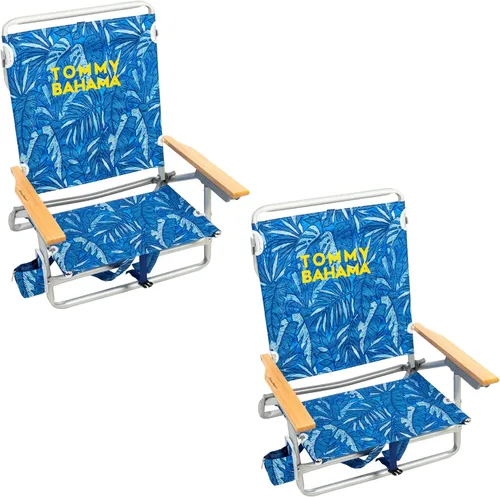 Vista 9 de Tommy Bahama - Silla de playa plegable con 5 posiciones, diseño clásico y plano con mochila, enfriador y portavasos, silla de playa portátil