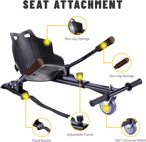 Vista 8 de SIMATE Scooter con accesorio de asiento, tablas de equilibrio automático de 6.5 pulgadas con altavoces Bluetooth y luces LED para niños, adultos