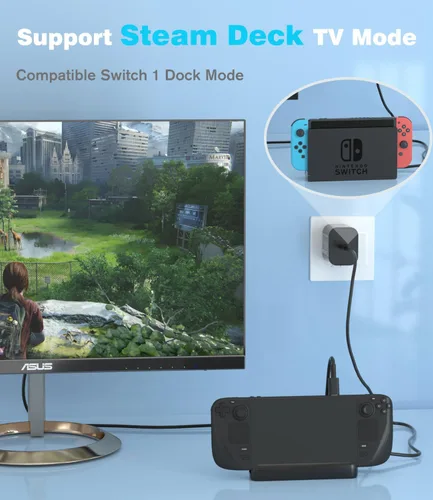Vista 4 de Cargador para Nintendo Switch 2 Steam DeckSwitch y PS5 compatible con modo de TV, salida 60 W Max para Nintendo 2 con cable de carga de 5 pies