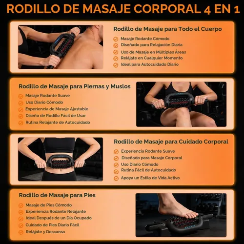 Vista 3 de Masajeador eléctrico con luz roja, rodillo de masaje de percusión de mano Negro