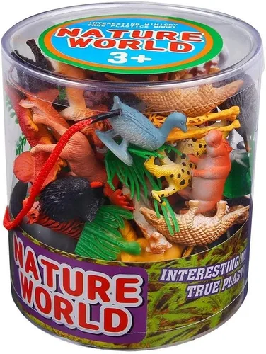 Vista 5 de ValeforToy 54 Figuras de animales pequeños de la jungla con caja de regalo. Juguetes para regalar en fiestas para niños, infantes.