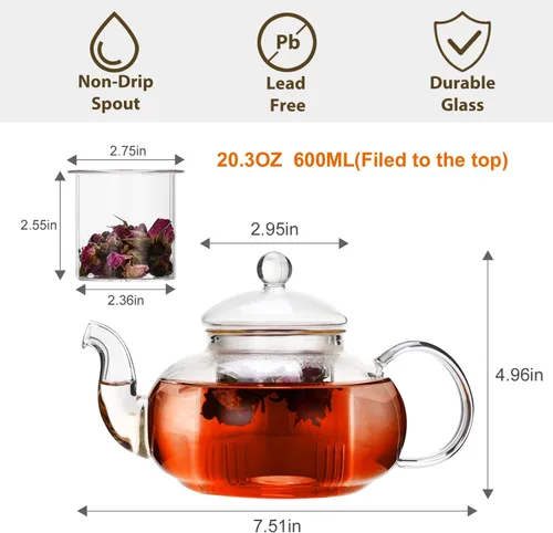 Vista 8 de CnGlass Tetera de vidrio de 20.3 oz y tazas de té de vidrio de 5.1 oz (paquete de 4)