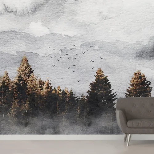 Vista 27 de SIGNWIN Adhesivo removible de pared/mural de pared azul pastel, cielo brumoso, montaña, valle, naturaleza, desierto, fotografía, realismo, paisaje