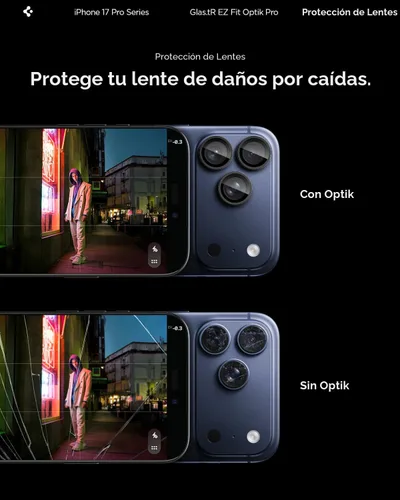 Vista 6 de Spigen Protector de pantalla para lente de cámara [GlasTR EZ Fit Optik Pro] diseñado para iPhone 17 Pro Max iPhone 17 Pro iPhone 16 Pro Max 16