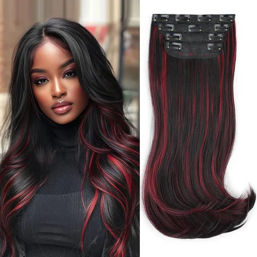 Vista 21 de FREEMEIGE 4 piezas de extensiones de cabello con clip, extensiones de cabello largas y gruesas con capas rectas de 20 pulgadas, extensiones