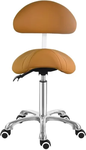 Vista 9 de Antlu Taburete Tipo Silla de Montar con Ruedas para Salón Médico de Pestañas Masaje Cocina Spa, Taburete Hidráulico Ajustable con Ruedas (Beige)